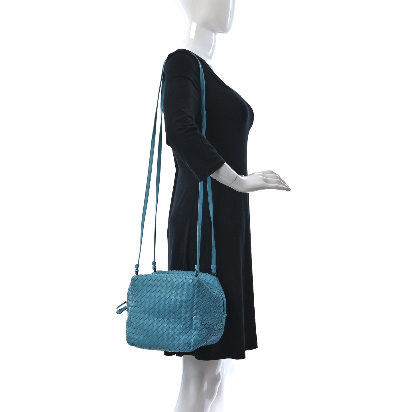 Nappa Intrecciato Cube Messenger Turquoise