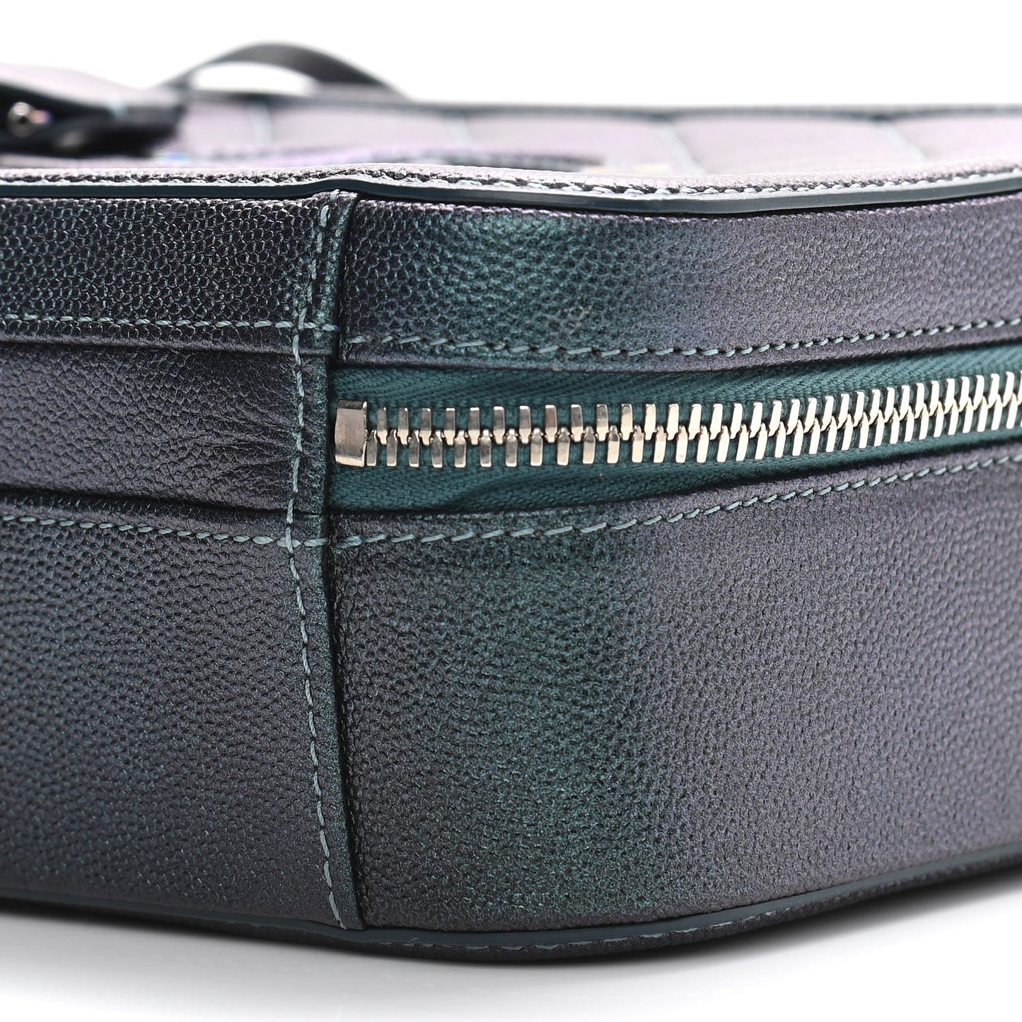 Iridescent Caviar Quilted Medium CC Filigree Vanity Case Dark Turquoise