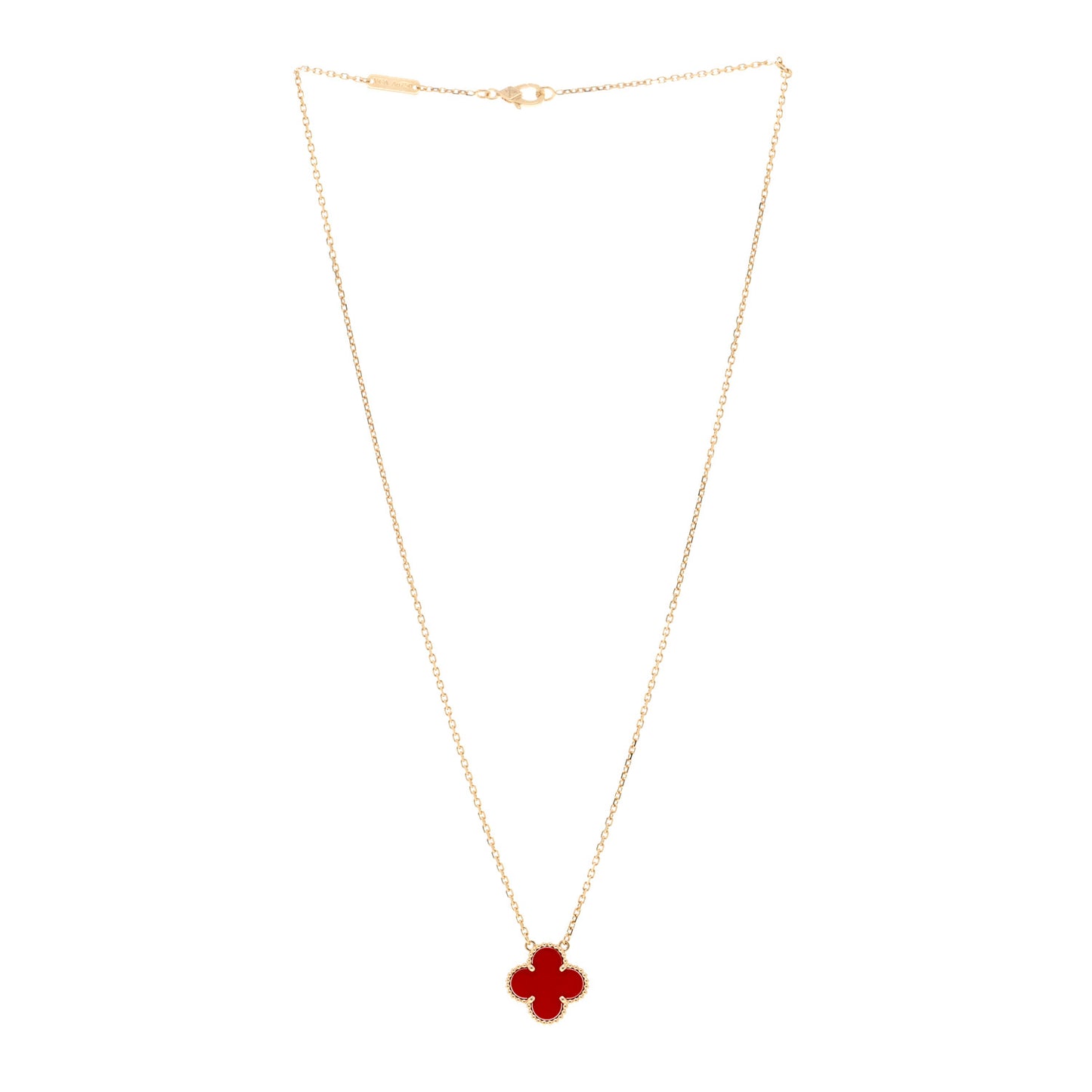 18K Yellow Gold Carnelian Vintage Alhambra Pendant Necklace