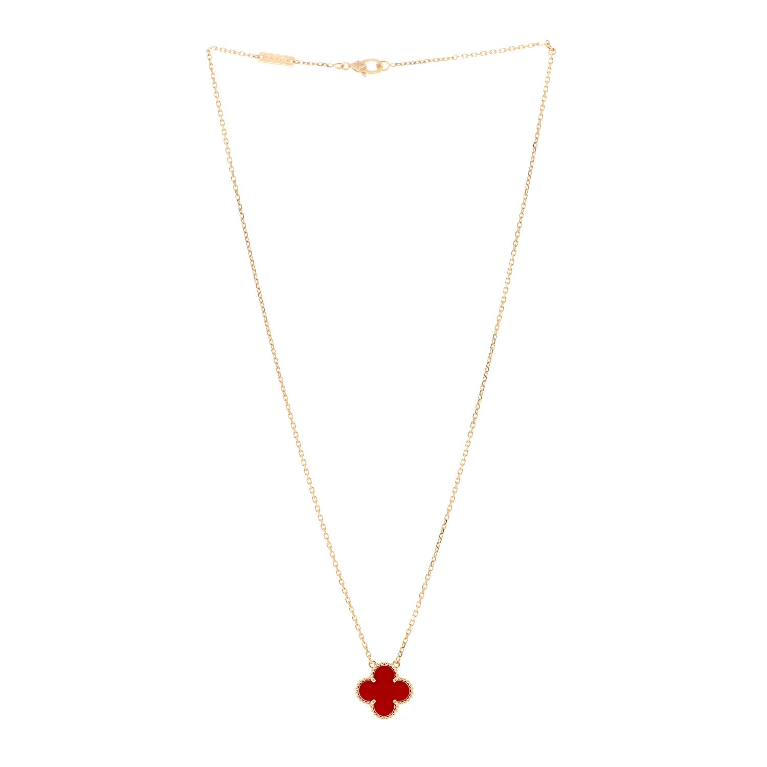 Van Cleef & Arpels 18K Yellow Gold Carnelian Vintage Alhambra Pendant Necklace 3 of 5