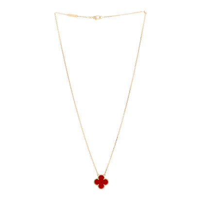 Van Cleef & Arpels 18K Yellow Gold Carnelian Vintage Alhambra Pendant Necklace 3 of 5