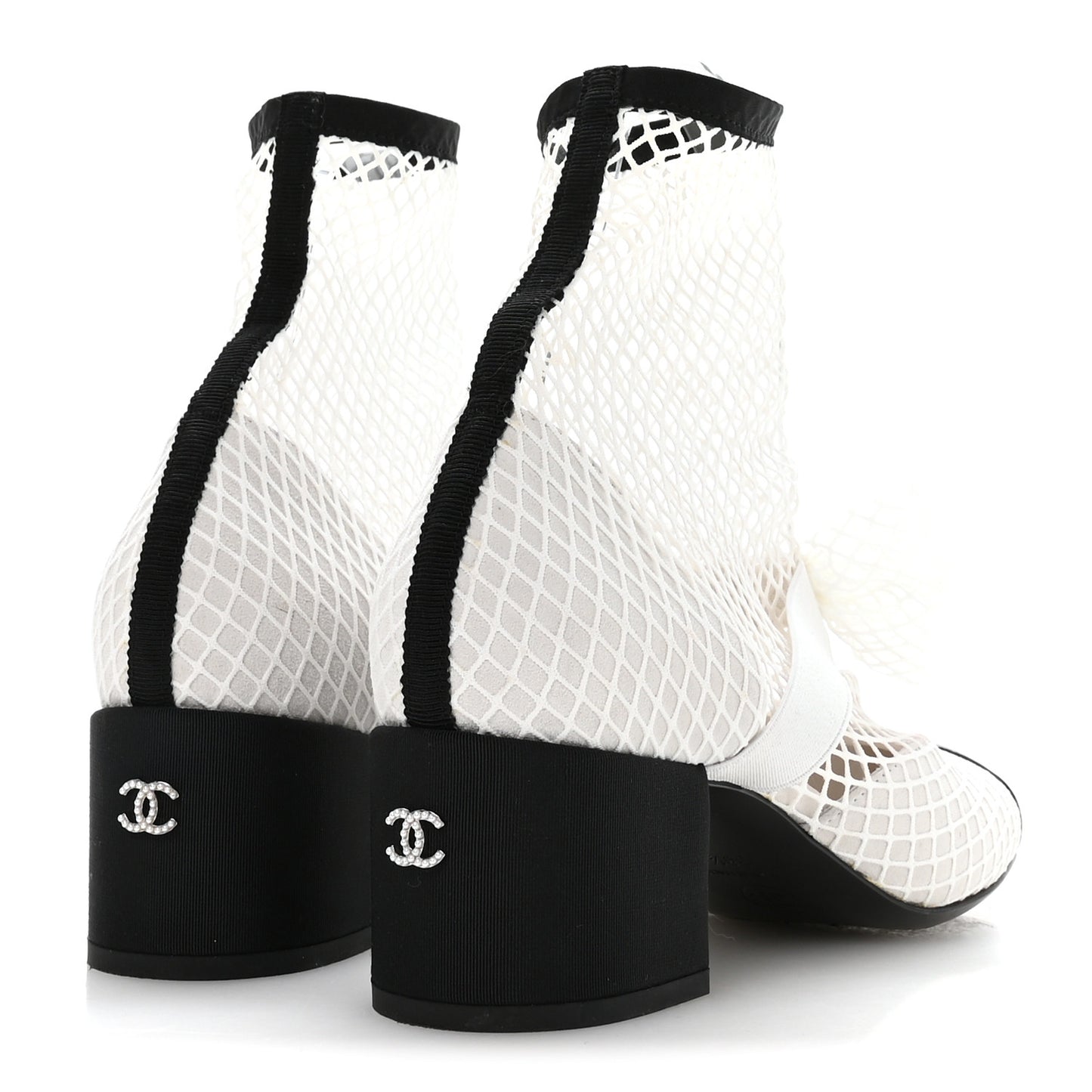 Mesh Kid Suede Patent Mary Jane Short Boots 38.5 White Black