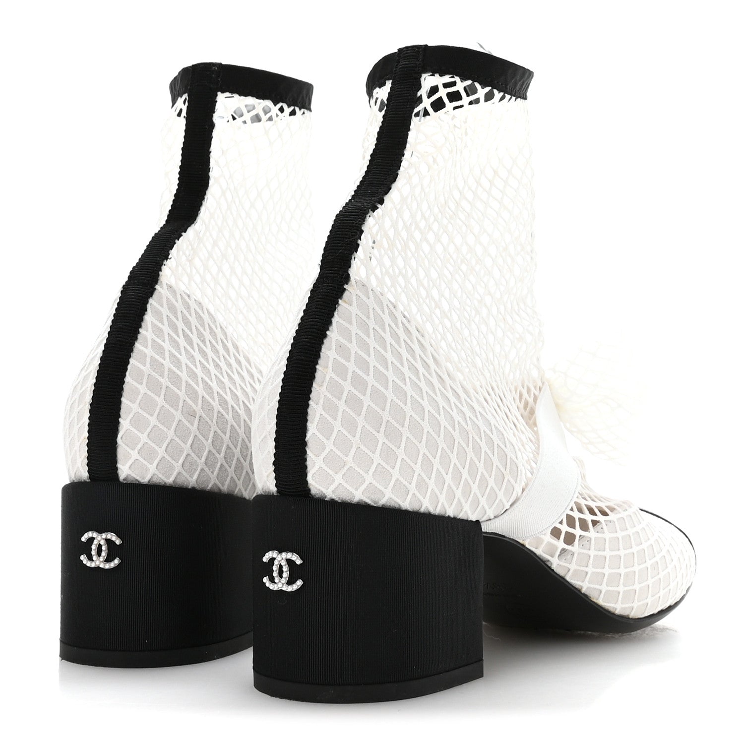 Chanel Mesh Kid Suede Patent Mary Jane Short Boots 38.5 White Black 5 of 8
