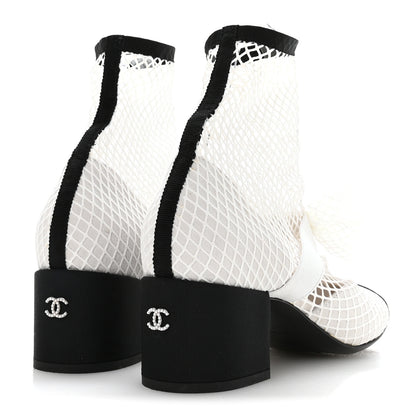 Chanel Mesh Kid Suede Patent Mary Jane Short Boots 38.5 White Black 5 of 8