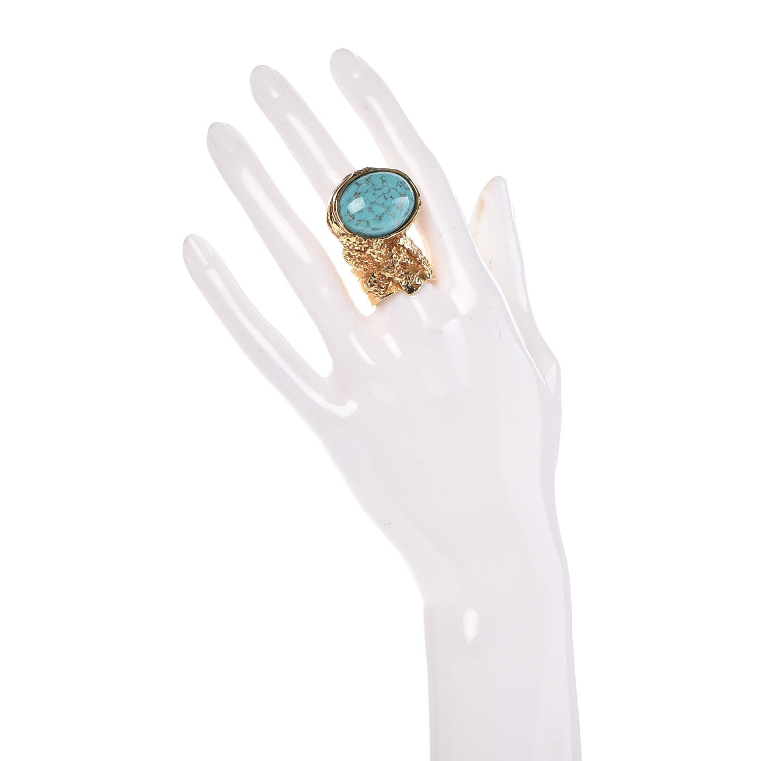 Saint Laurent Glass Cabochon Arty Ovale Ring 6 Gold Turquoise 2 of 4