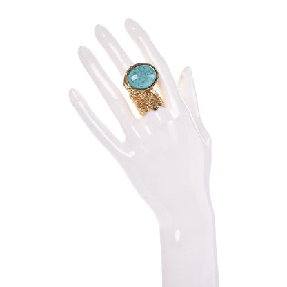Saint Laurent Glass Cabochon Arty Ovale Ring 6 Gold Turquoise 2 of 4