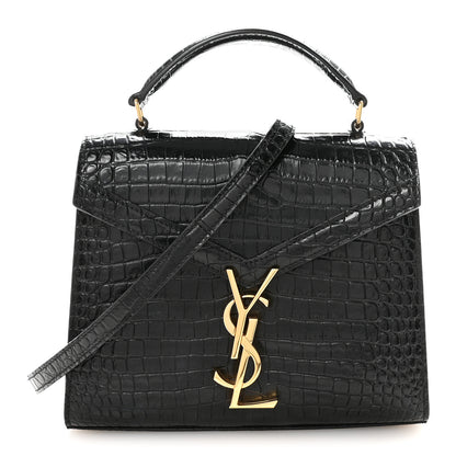 Saint Laurent Calfskin Crocodile Embossed Mini Classic Monogram Cassandra Top Handle Black 1 of 10