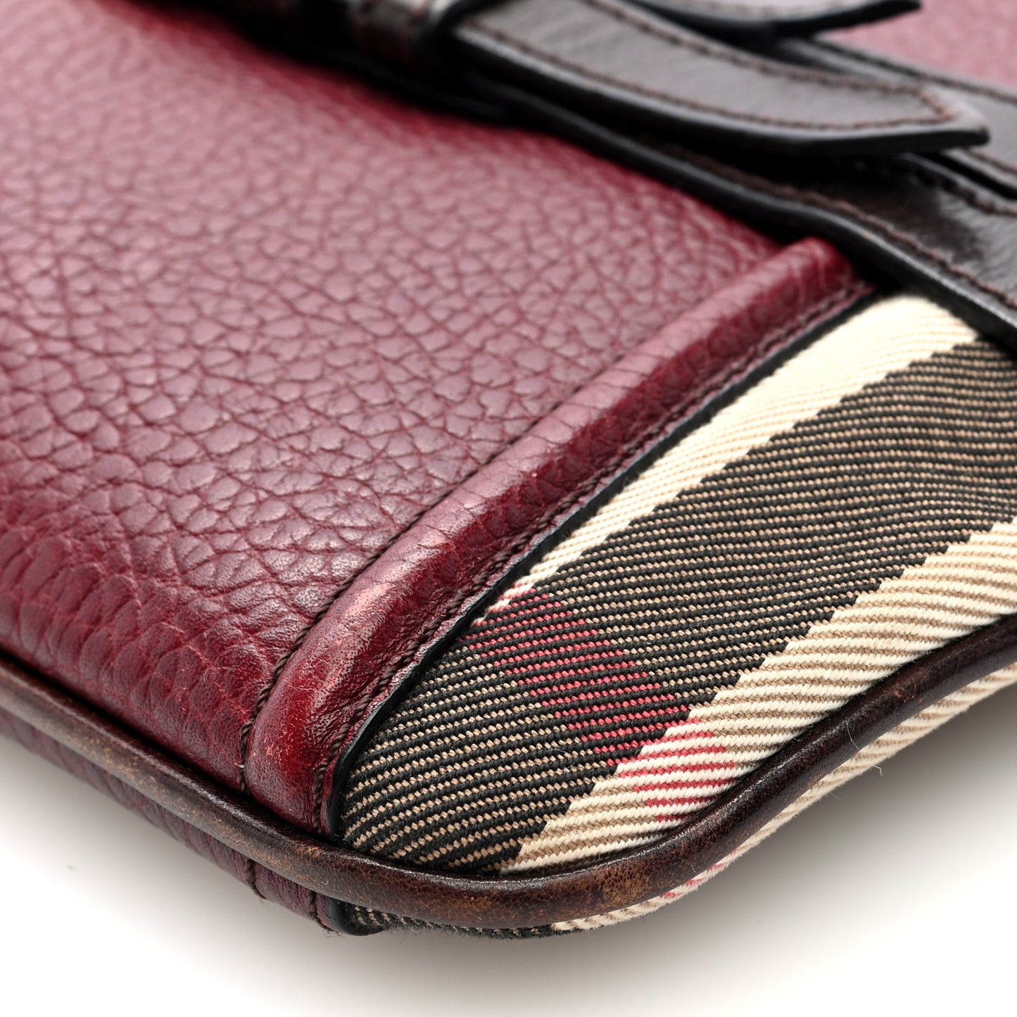 House Check Bridle Calfskin Peyton Crossbody Burgundy
