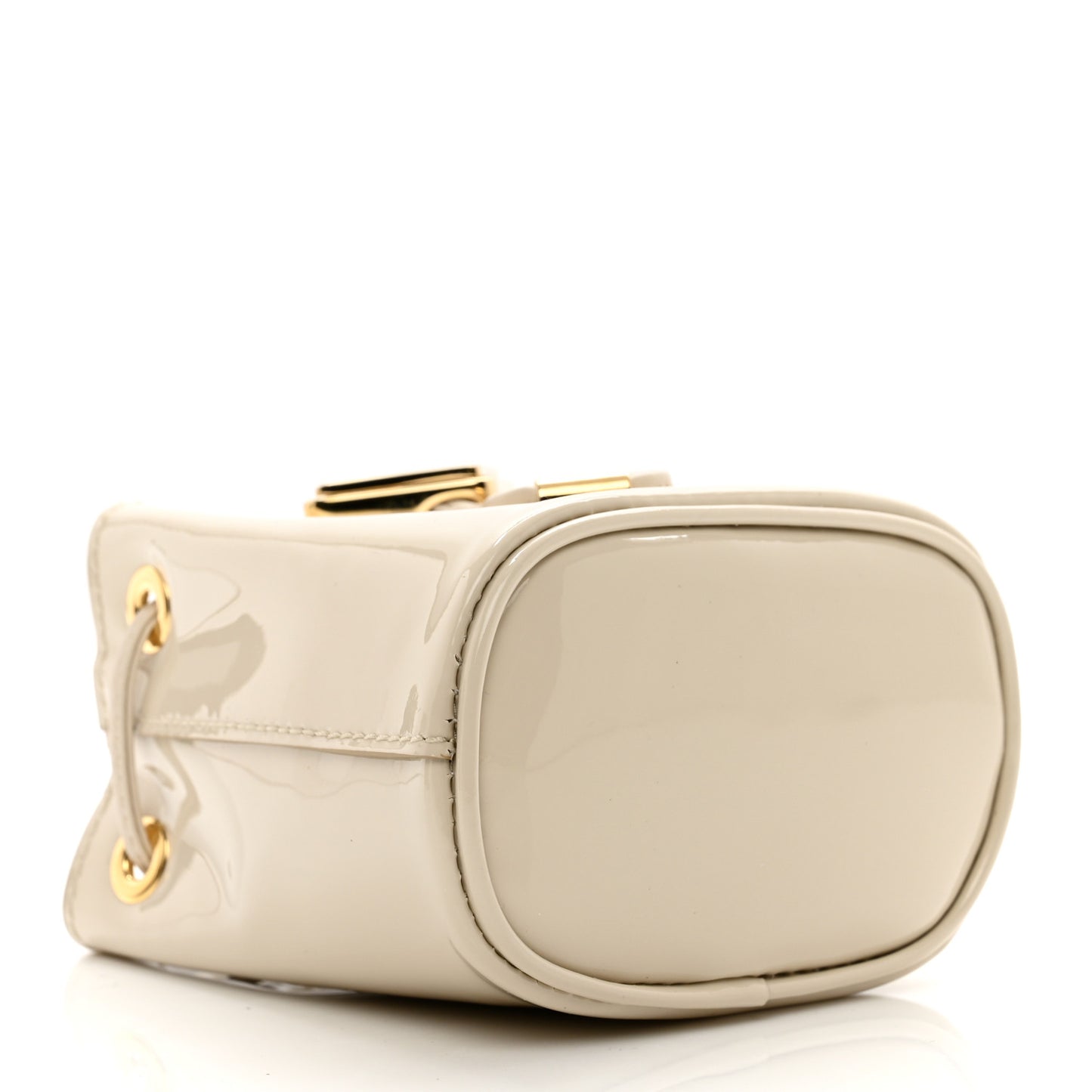 Vernice Metal Triangle Logo Mini Drawcord Pouch Shoulder Bag Avorio