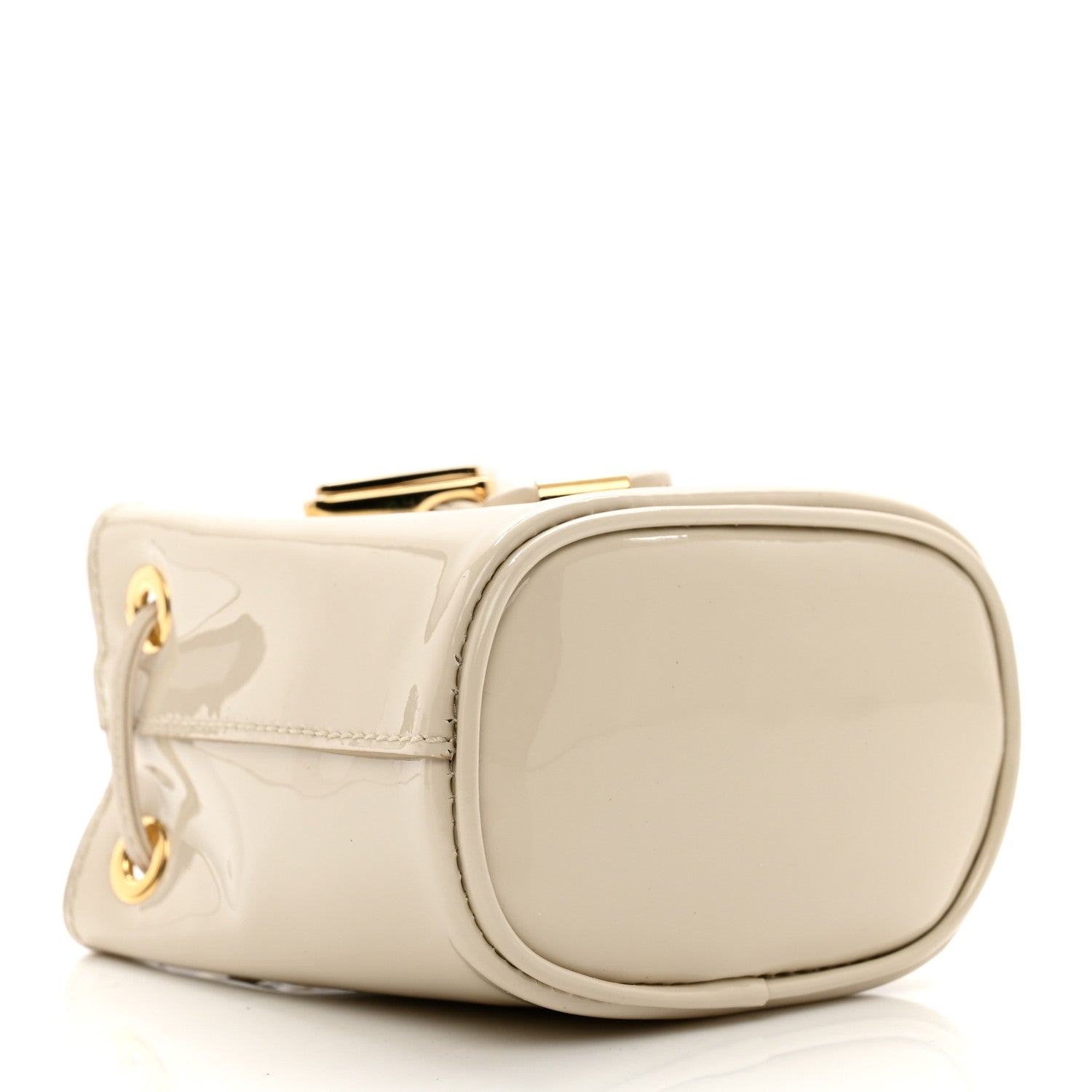 Prada Vernice Metal Triangle Logo Mini Drawcord Pouch Shoulder Bag Avorio 3 of 9