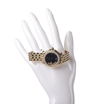 Chopard 18K Yellow Gold Diamond Pave Bezel 32mm Happy Sport Quartz Watch Black 2 of 6