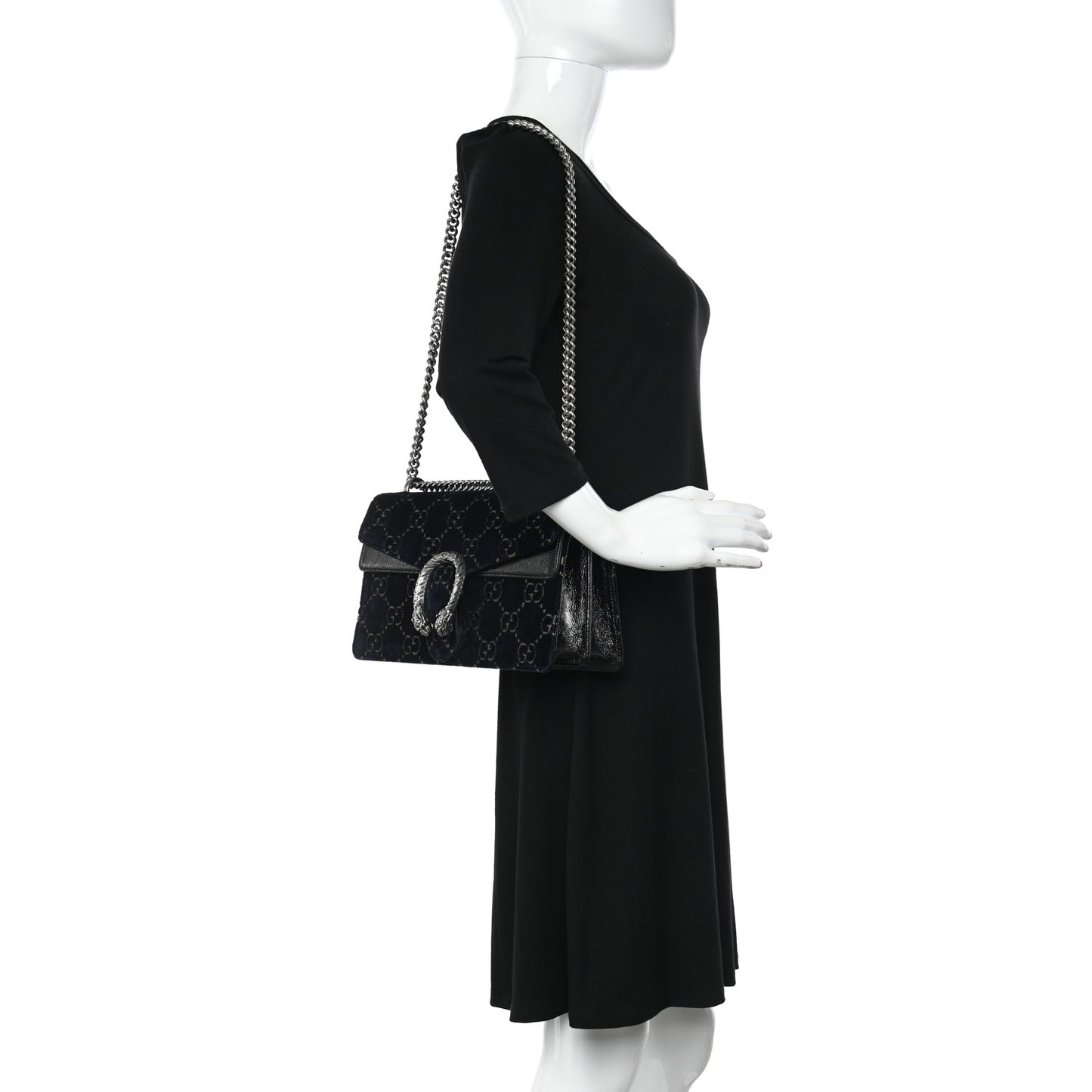 Velvet Skipper GG Monogram Small Dionysus Shoulder Bag Blue Beige Black