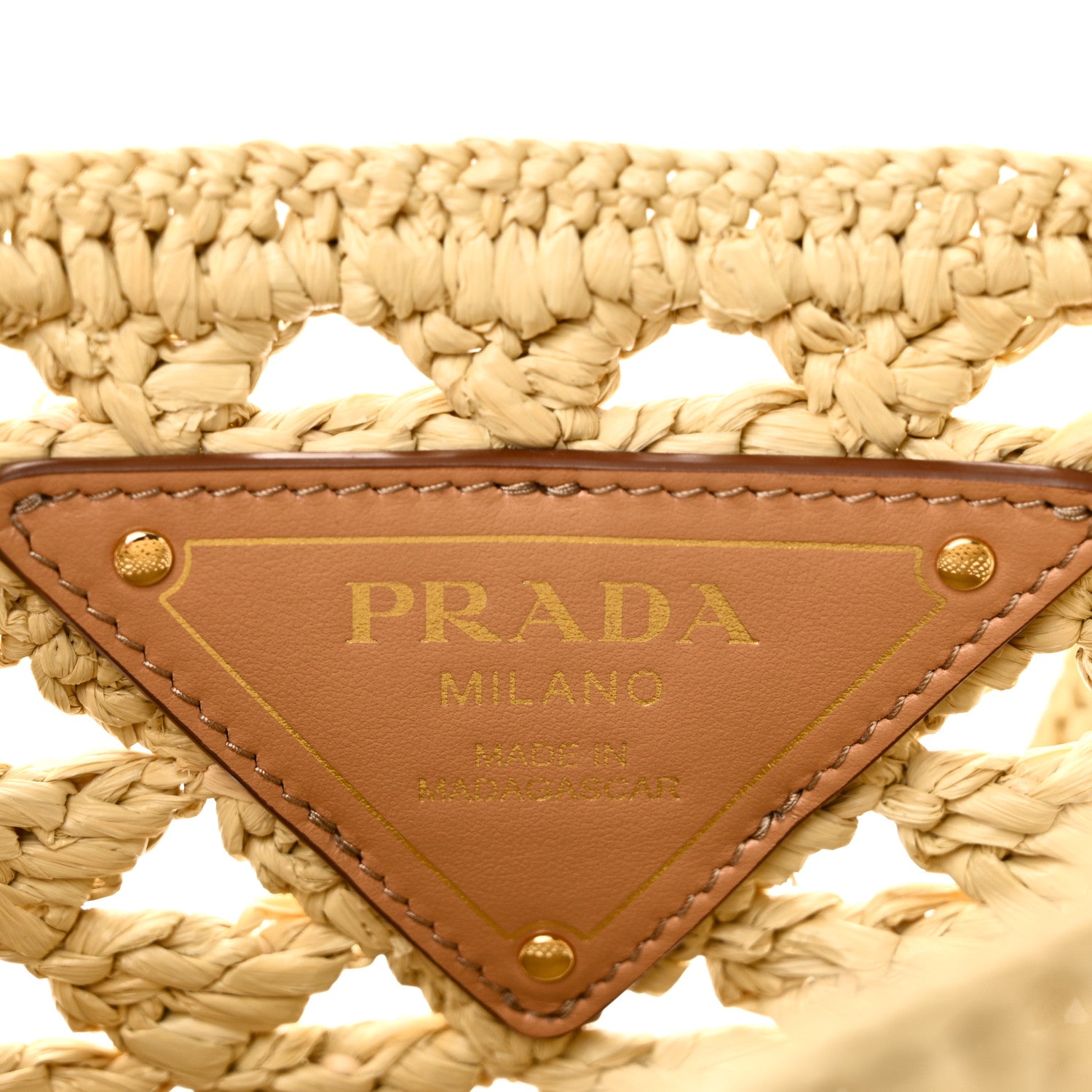Prada Yarn Raffia Effect Embroidered Mini Logo Tote Naturale 6 of 9