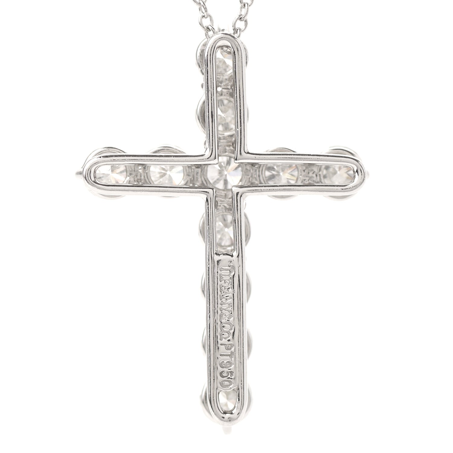 Tiffany Platinum Diamond Large Cross Pendant Necklace 6 of 7