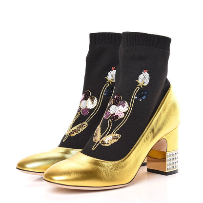 Gucci Metallic Nappa Embroidered Candy Sock Ankle Boots 39 Black Oro Vecchio 3 of 9