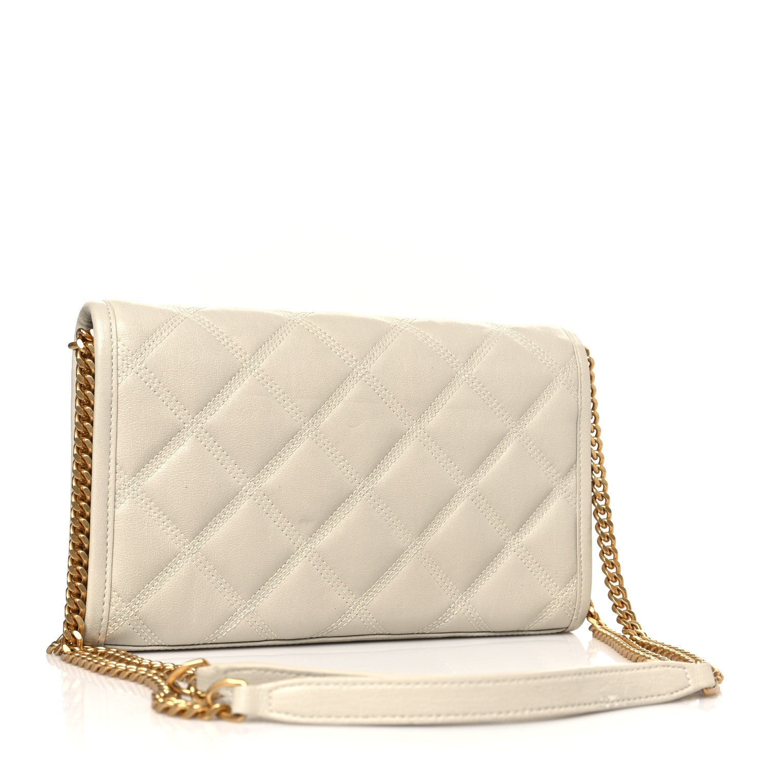 Saint Laurent Lambskin Diamond Quilted Becky Chain Wallet Blanc Vintage 3 of 10