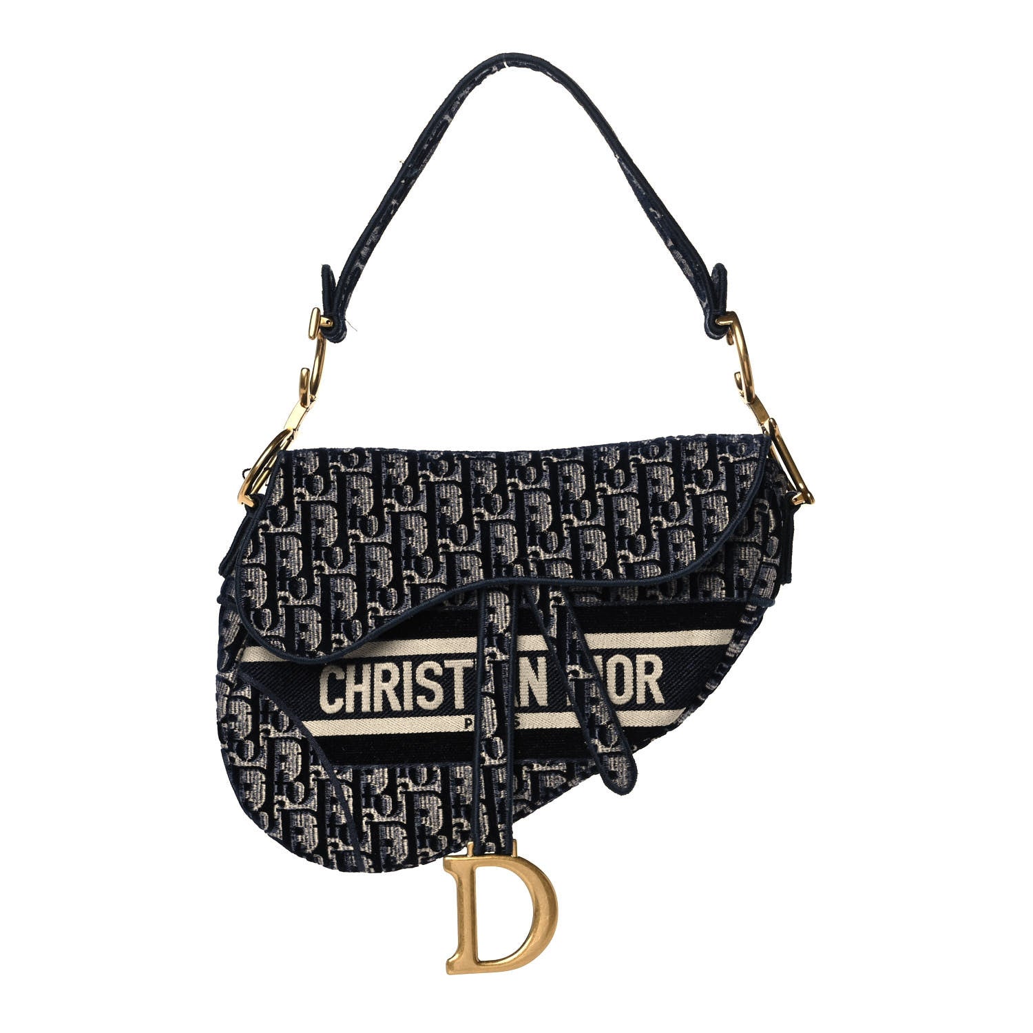 Christian Dior Oblique Embroidered Saddle Bag Blue 1 of 14