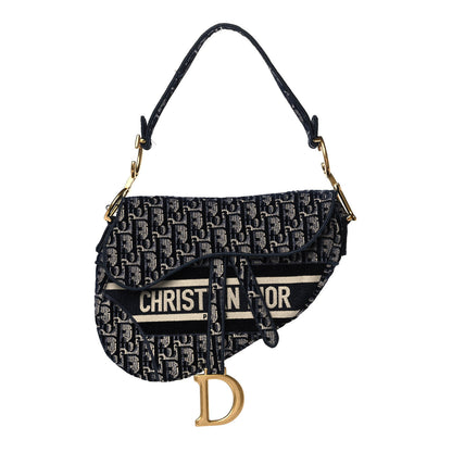 Christian Dior Oblique Embroidered Saddle Bag Blue 1 of 14
