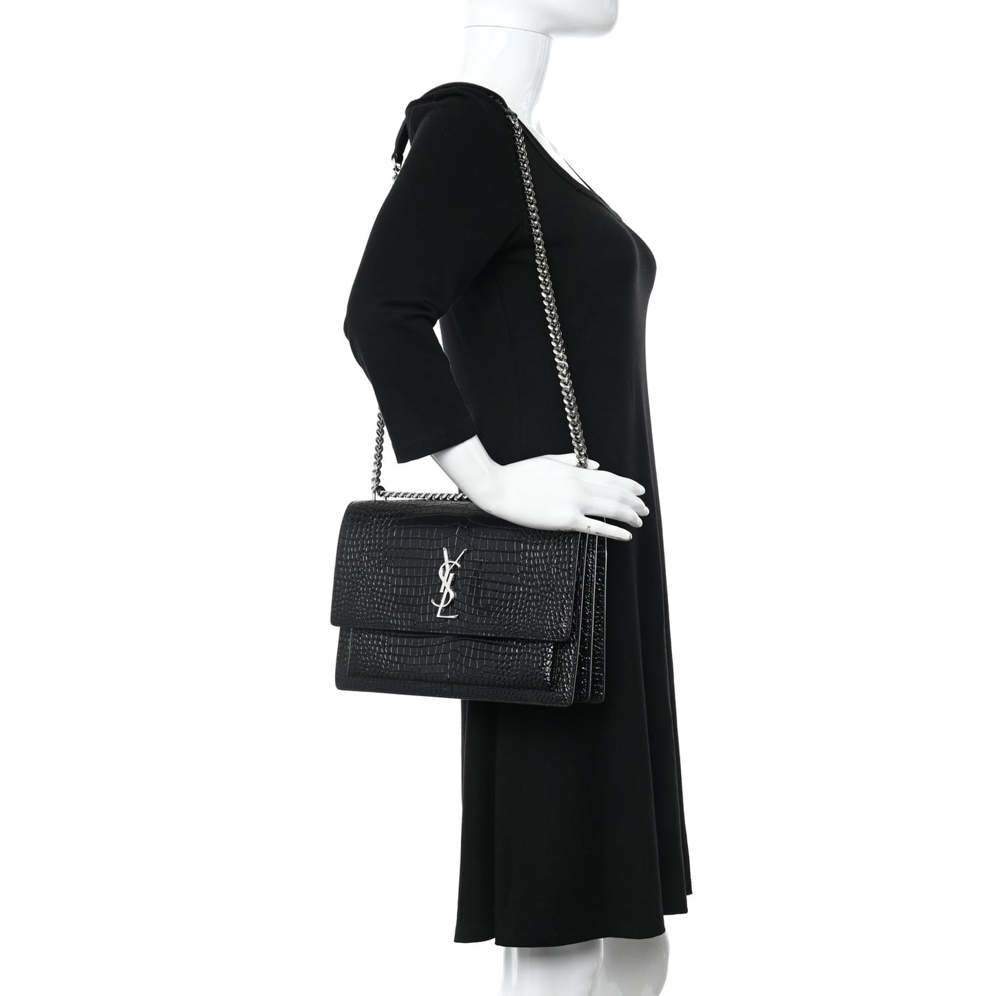 Calfskin Crocodile Embossed Large Monogram Sunset Black