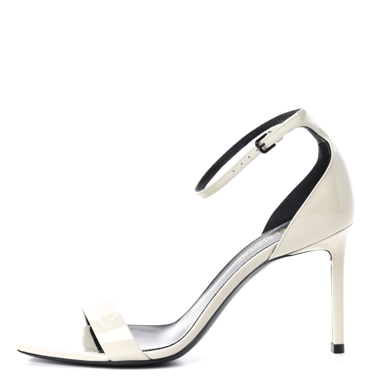Saint Laurent Patent Calfskin Amber 85 Ankle Strap Sandals 38 Neutro 1 of 11