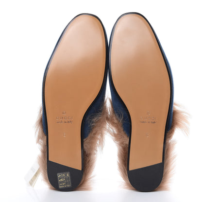 Gucci Velvet Fur Dragon Embroidered Mens Princetown Slippers 6 Zaffre Dark Zaffre 5 of 9