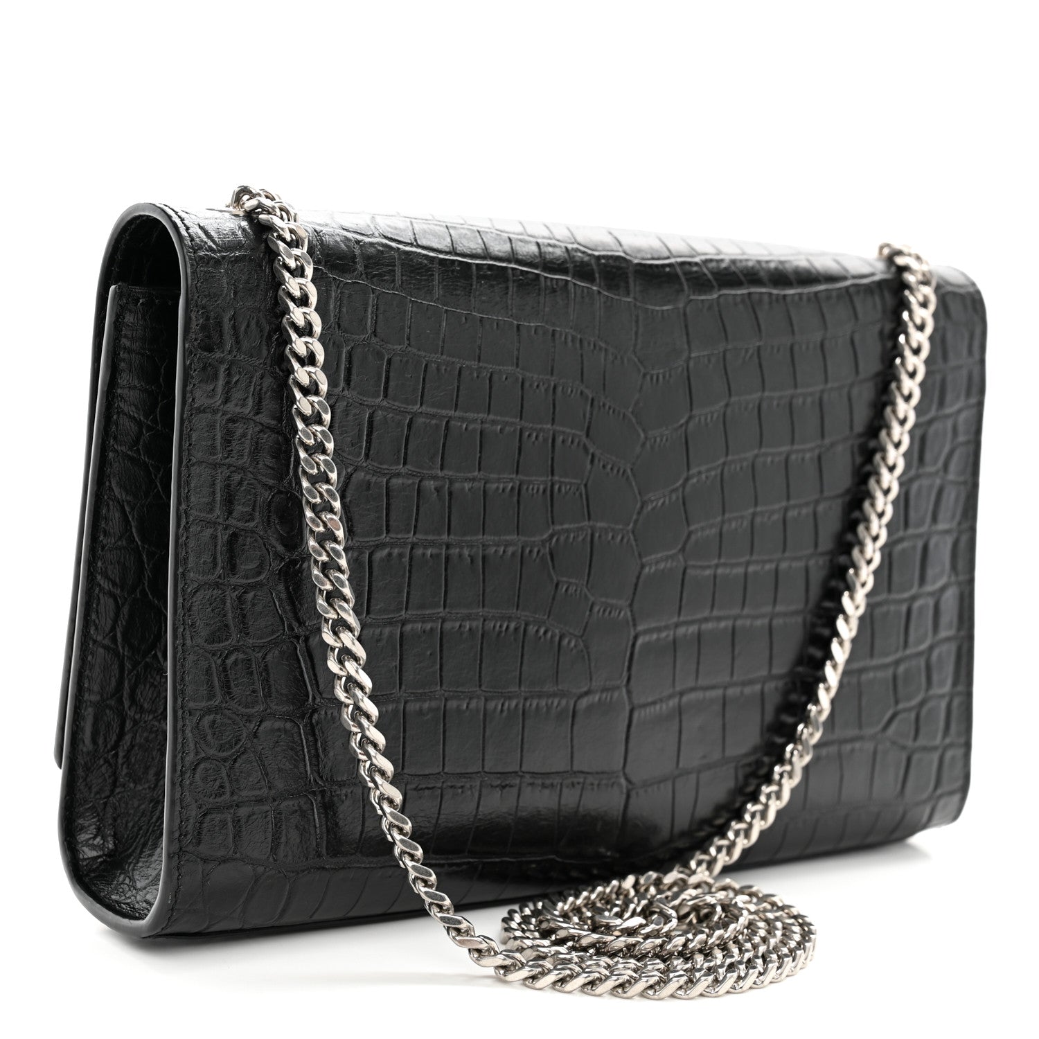 Saint Laurent Calfskin Crocodile Embossed Medium Classic Monogram Kate Tassel Satchel Black 3 of 11