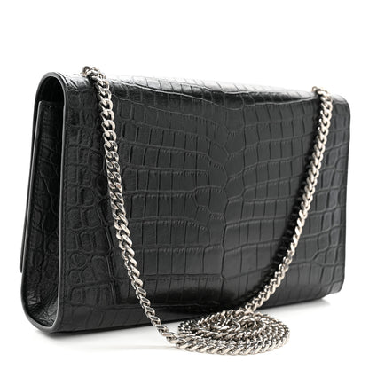 Saint Laurent Calfskin Crocodile Embossed Medium Classic Monogram Kate Tassel Satchel Black 3 of 11