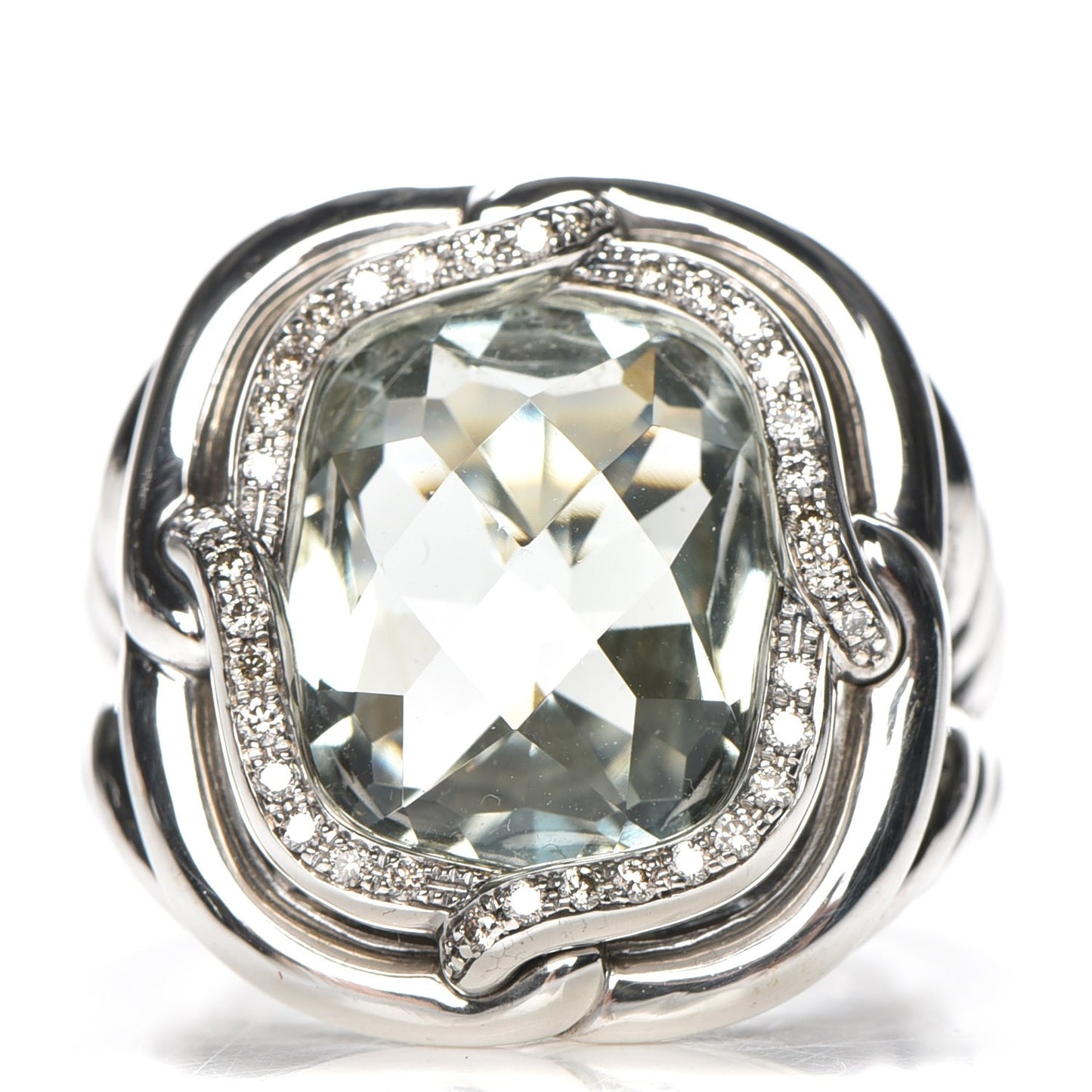 Sterling Silver Diamond Prasiolite 14mm Labyrinth Ring 54 7