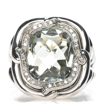 David Yurman Sterling Silver Diamond Prasiolite 14mm Labyrinth Ring 54 7 1 of 6