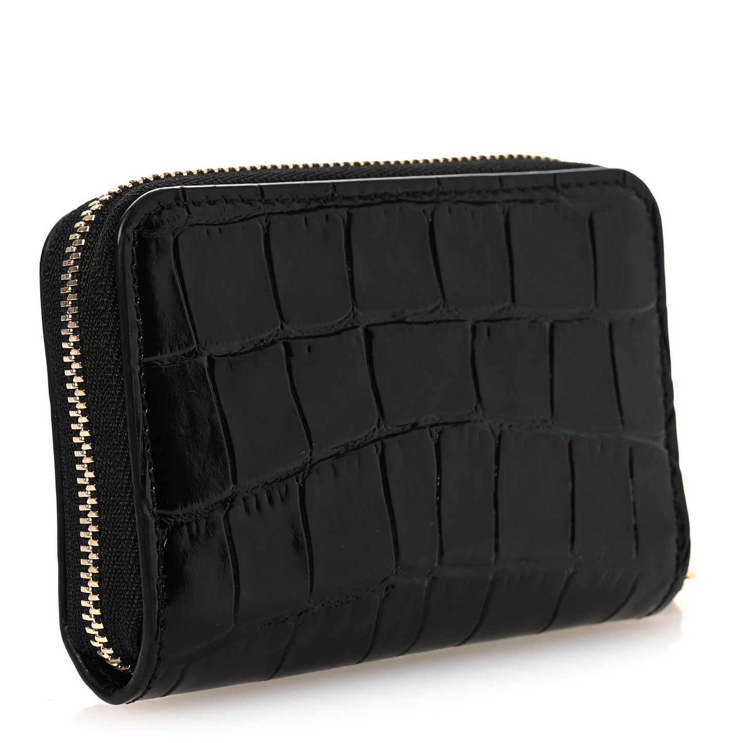 Calfskin Crocodile Embossed Crococo Zip Coin Purse Black