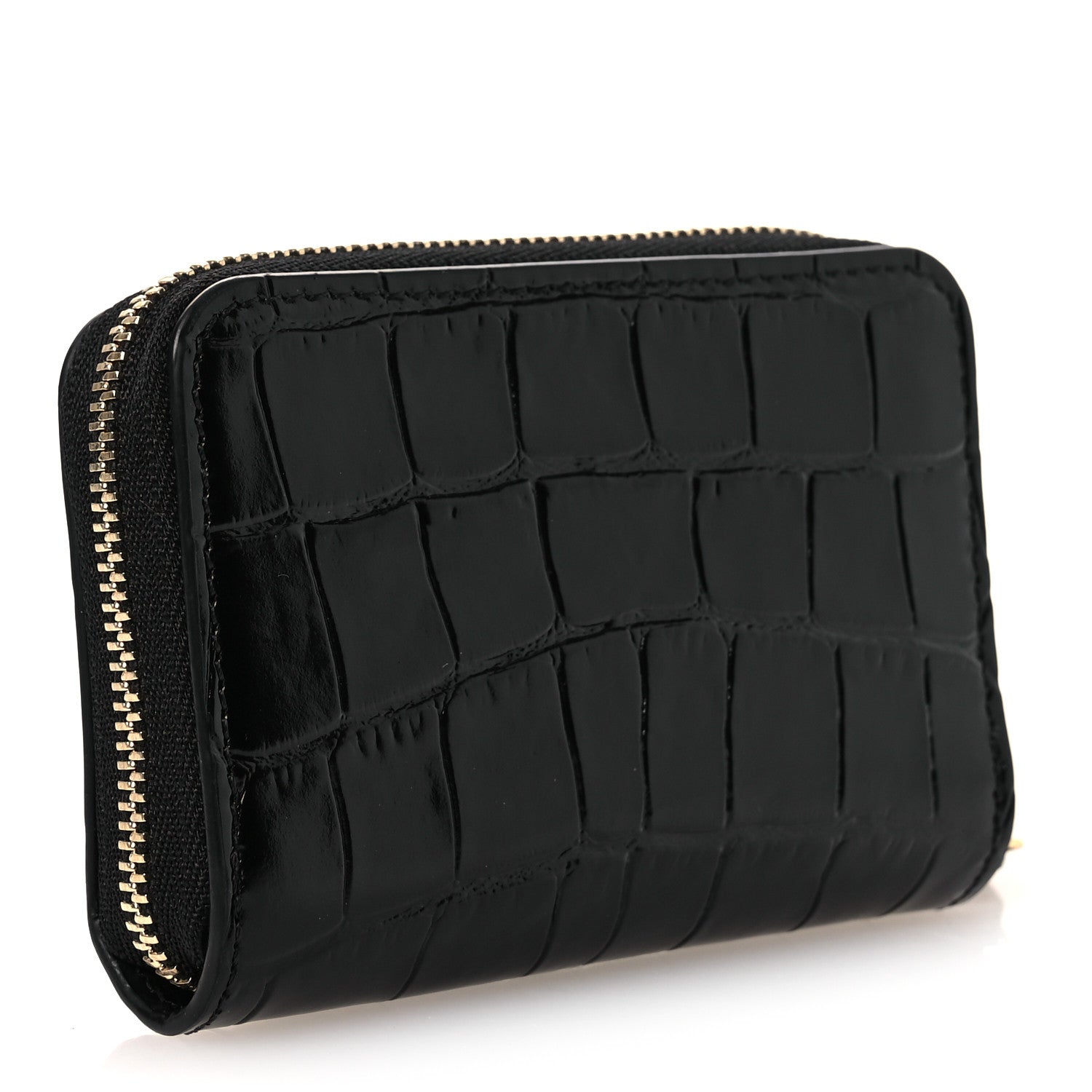 Chanel Calfskin Crocodile Embossed Crococo Zip Coin Purse Black 3 of 8