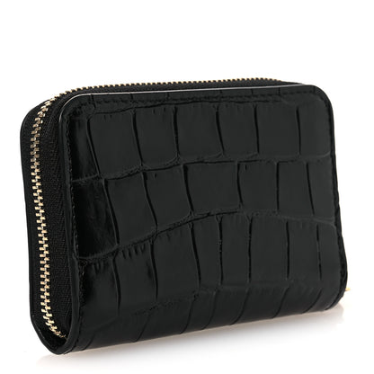 Chanel Calfskin Crocodile Embossed Crococo Zip Coin Purse Black 3 of 8