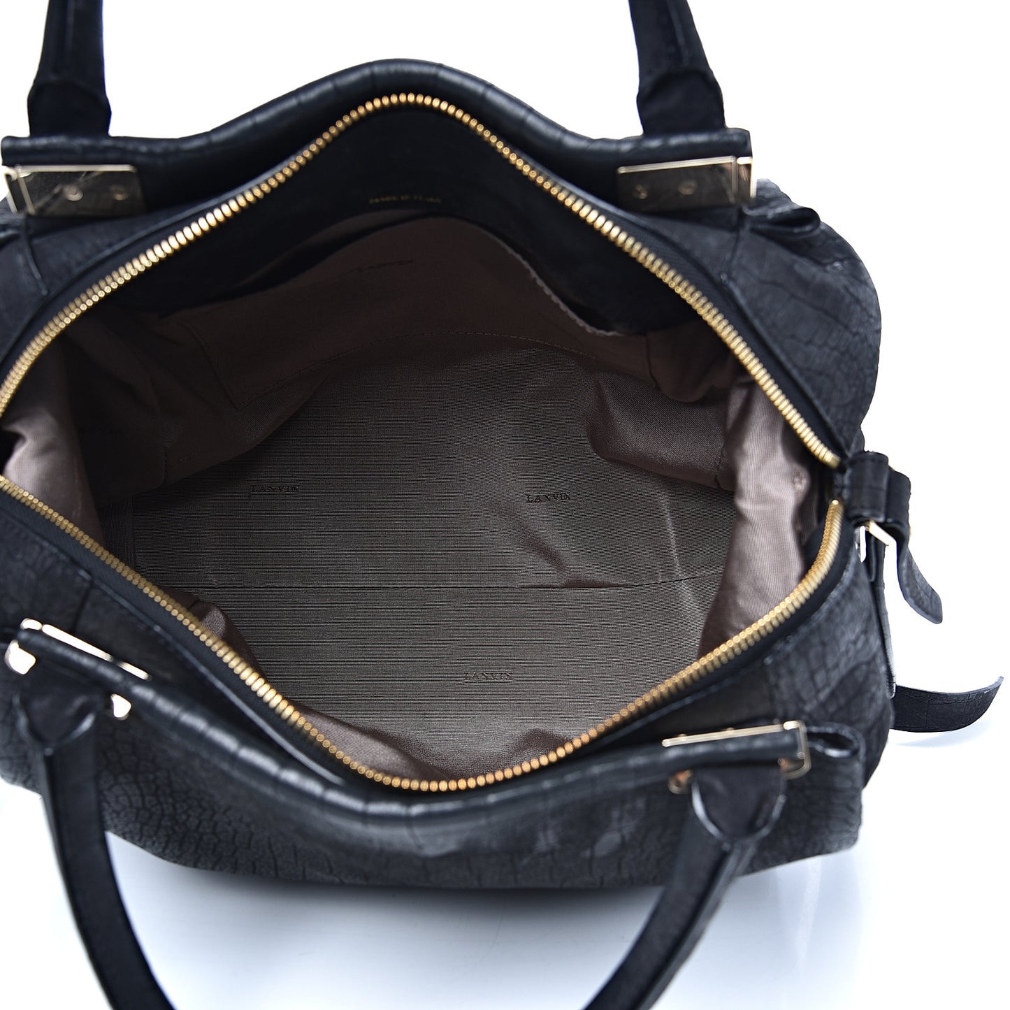 Crocodile Stamped Calfskin Trilogy Bowling Bag Black