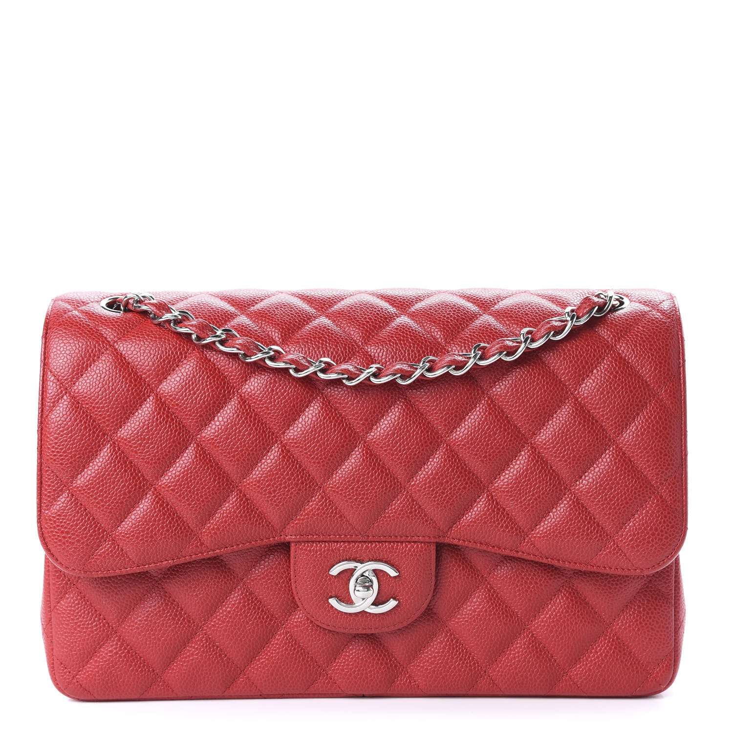Chanel Caviar Quilted Jumbo Double Flap Red 1 of 10