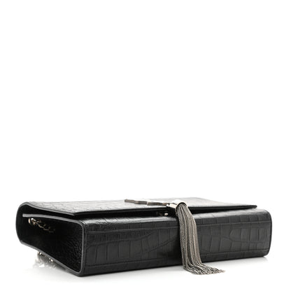 Saint Laurent Calfskin Crocodile Embossed Medium Classic Monogram Kate Tassel Satchel Black 4 of 10
