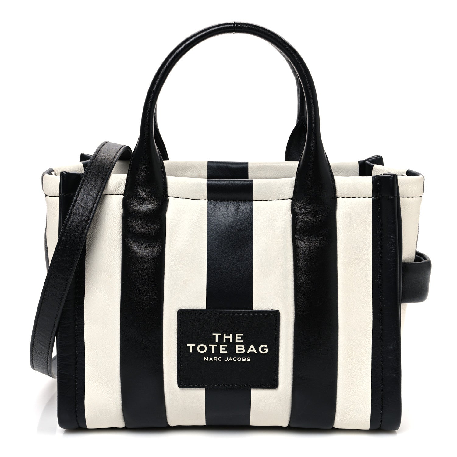 Marc Jacobs Calfskin Striped Small The Traveler Tote Bag Black White 1 of 11