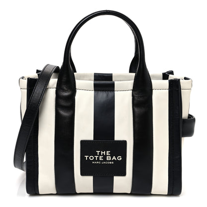 Marc Jacobs Calfskin Striped Small The Traveler Tote Bag Black White 1 of 11