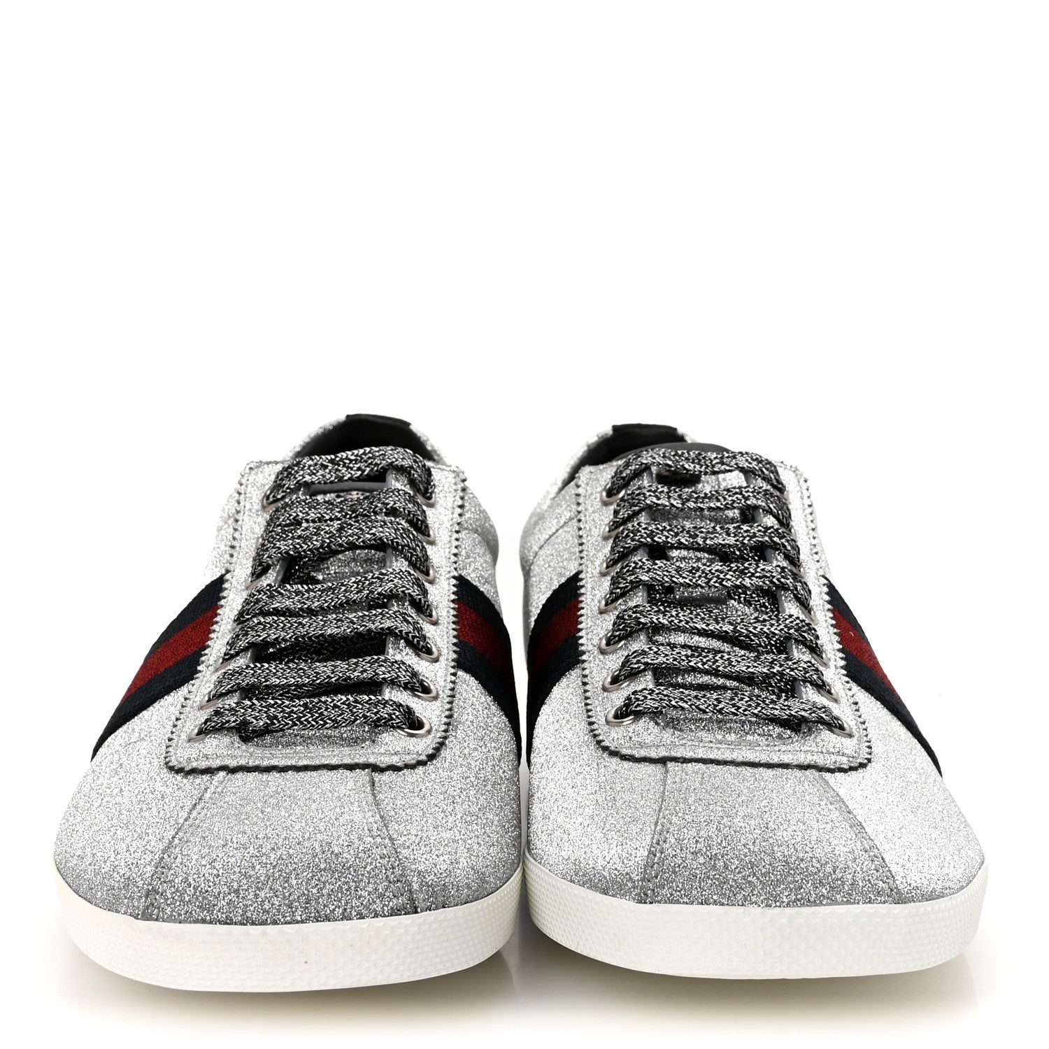 Gucci Glitter Fabric Studded Web Mens Sneakers 10.5 Silver 3 of 9