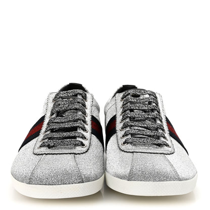 Gucci Glitter Fabric Studded Web Mens Sneakers 10.5 Silver 3 of 9