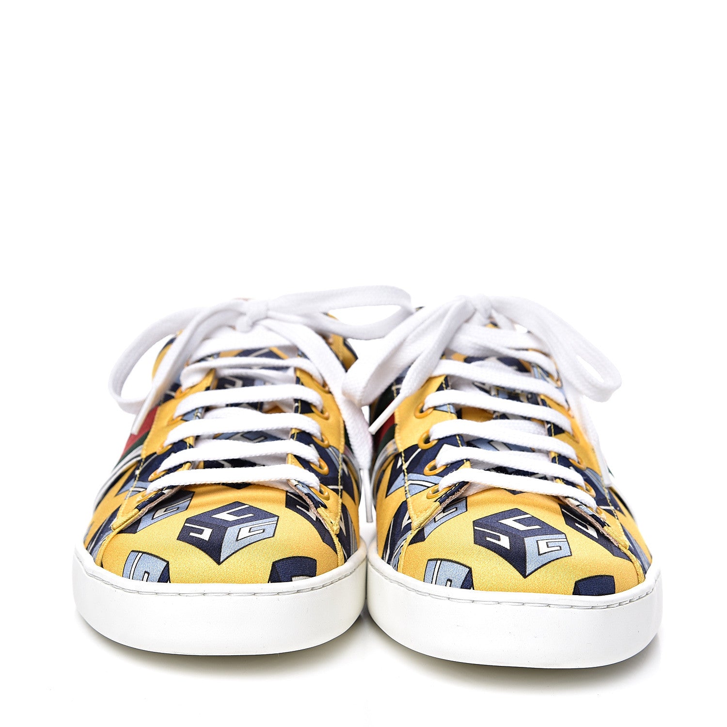 Gucci Satin Web Mini GG Wallpaper Mens Ace Sneakers 7.5 Yellow Royal Blue 2 of 11