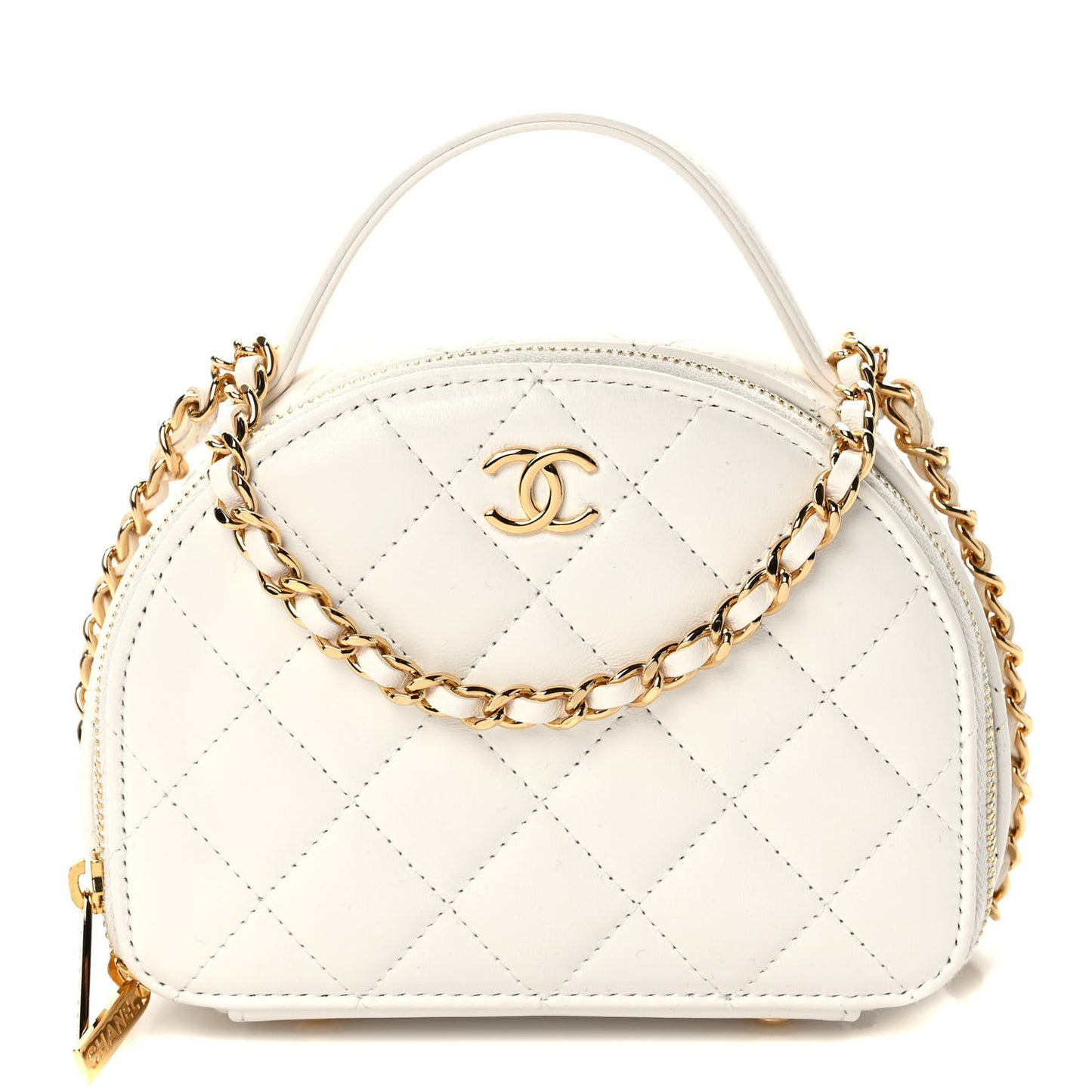 Lambskin Quilted Small Chic Riviera Top Handle Vanity Case White