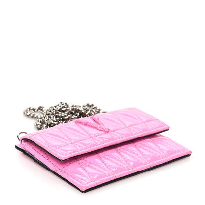 Versace Lambskin Quilted Virtus Chain Card Holder Light Pink 3 of 5
