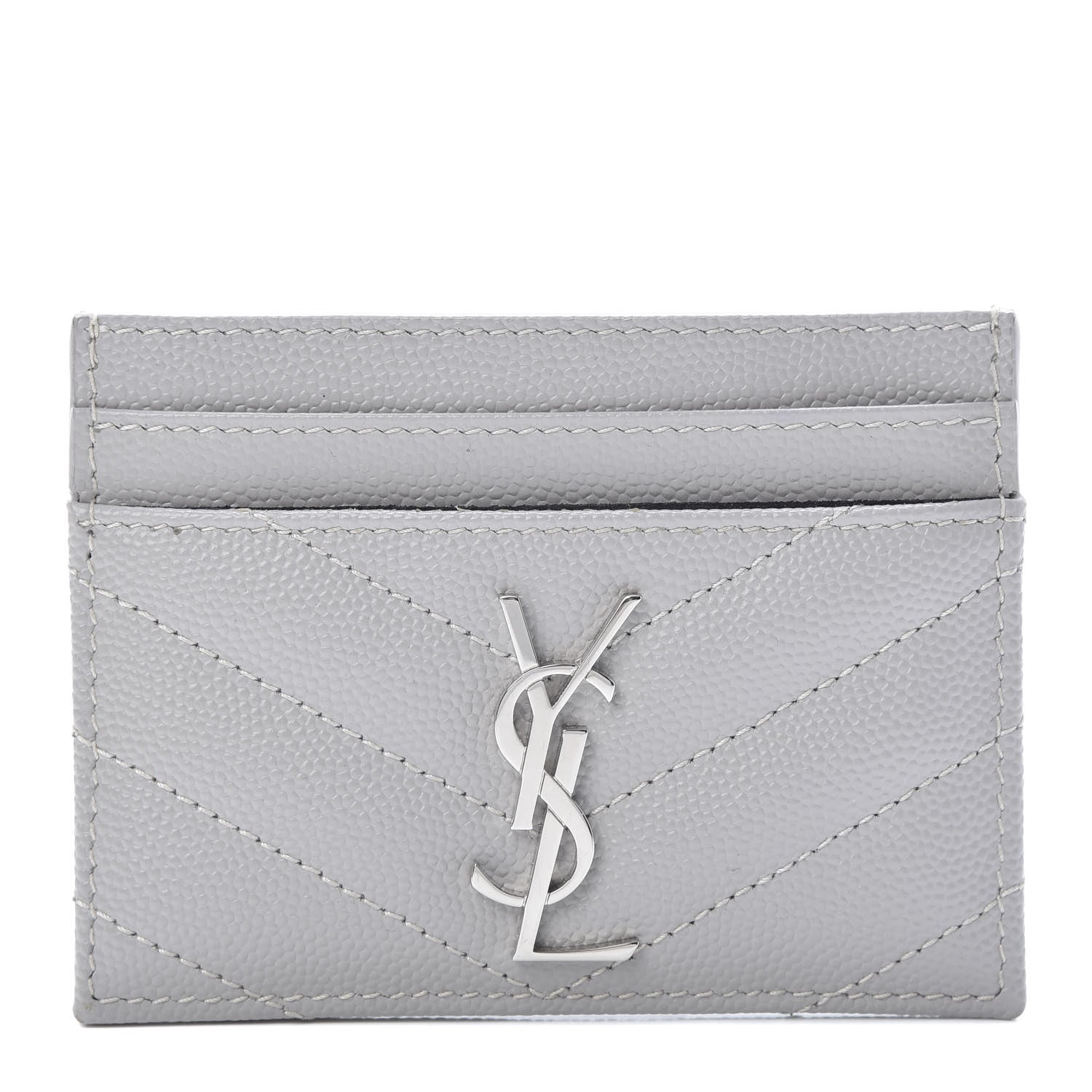 Saint Laurent Grain De Poudre Matelasse Chevron Card Case Granite 1 of 8