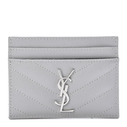 Saint Laurent Grain De Poudre Matelasse Chevron Card Case Granite 1 of 8
