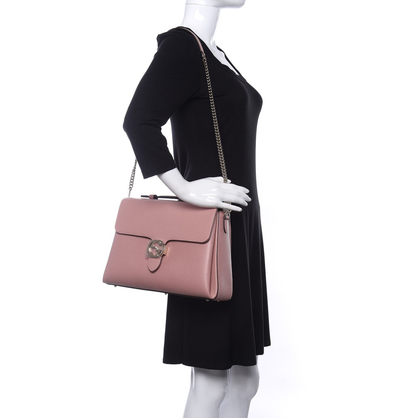 Dollar Calfskin Medium Interlocking G Top Handle Shoulder Bag Soft Pink