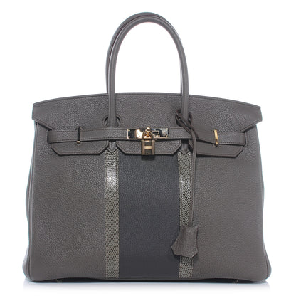 Hermes Taurillon Clemence and Lizard Club Birkin 35 Etain 1 of 11