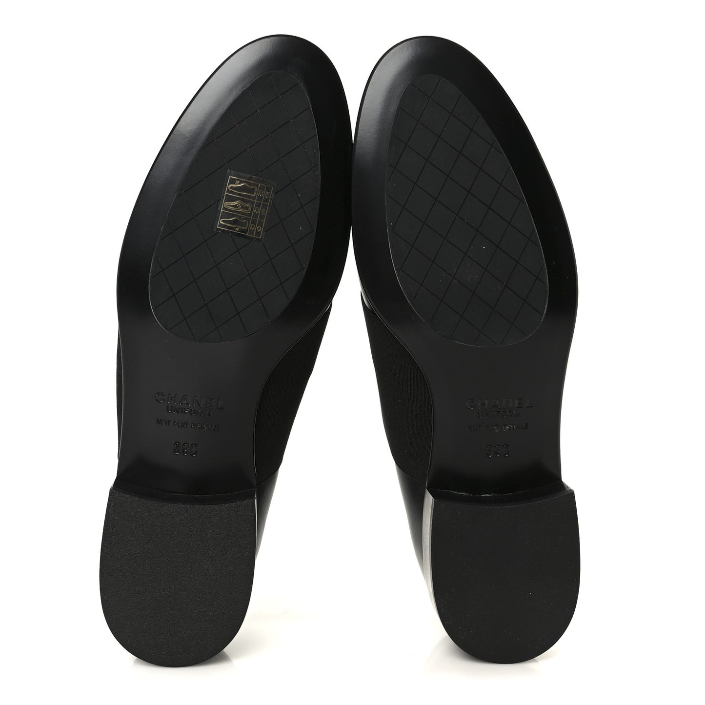 Calfskin Elastic Lace Up Cap Toe CC Loafers 39 Black