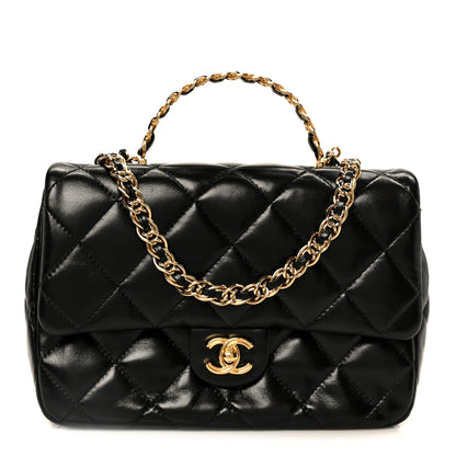 Chanel Shiny Lambskin Quilted Golden Links Top Handle Flap Black 1 of 12