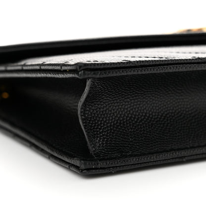 Saint Laurent Grain De Poudre Matelasse Chevron Monogram Envelope Chain Wallet Black 9 of 12