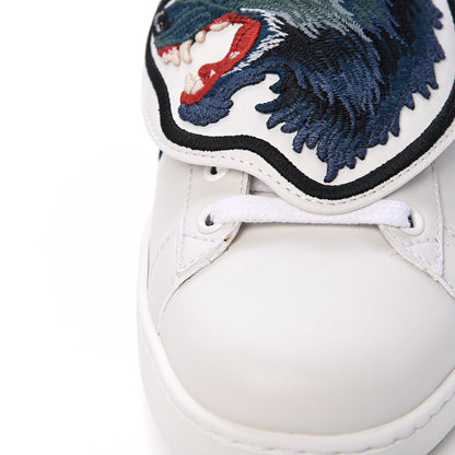Gucci Calfskin Web Wolf Removable Patches Mens Ace High Top Sneakers 8.5 White 7 of 8